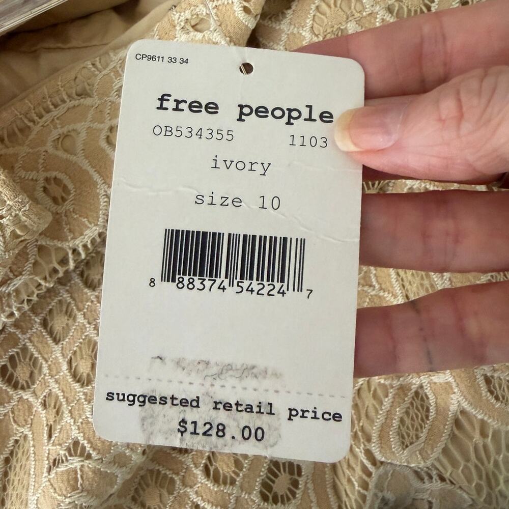 NWT Free People One Million Lovers Ivory Crochet Lace Mini Dress Size 10 - Picture 11 of 16